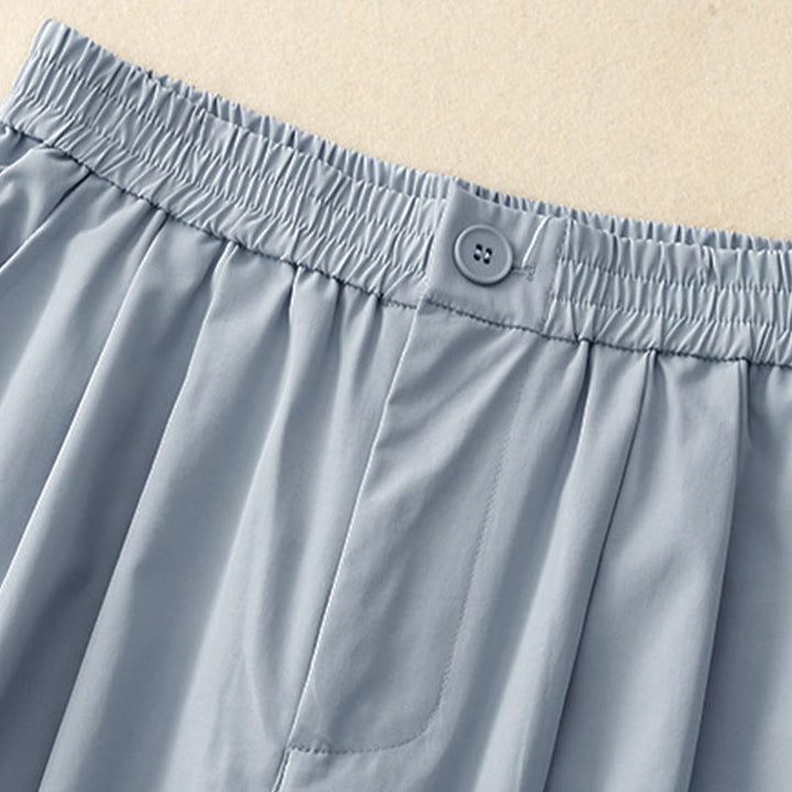 Buddha Stones Pantalones cortos de verano elegantes con botones, cremallera, diseño liso, volantes en el bajo, estilo harem para mujer con bolsillo. - image 10