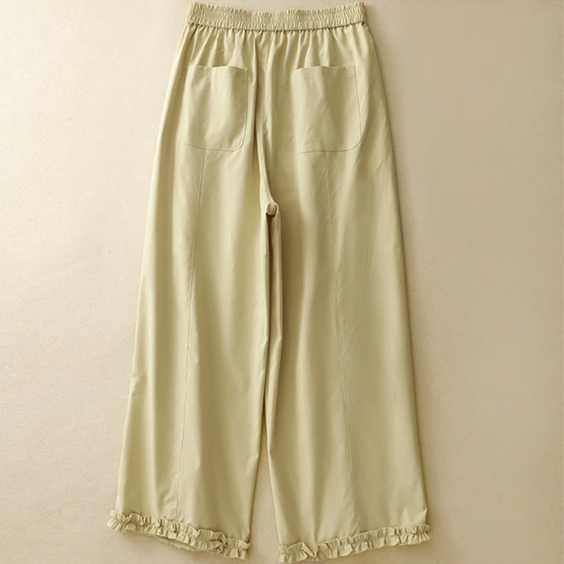 Buddha Stones Pantalones cortos de verano elegantes con botones, cremallera, diseño liso, volantes en el bajo, estilo harem para mujer con bolsillo. - image 1
