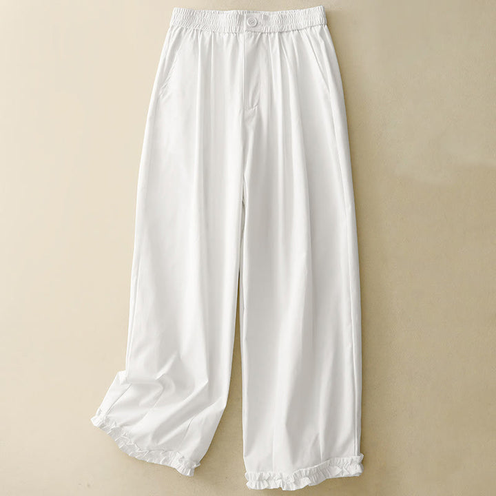 Buddha Stones Pantalones cortos de verano elegantes con botones, cremallera, diseño liso, volantes en el bajo, estilo harem para mujer con bolsillo. - Blanco - US8-10, UK/AU12-14, EU40-42 (2XL) - image 19