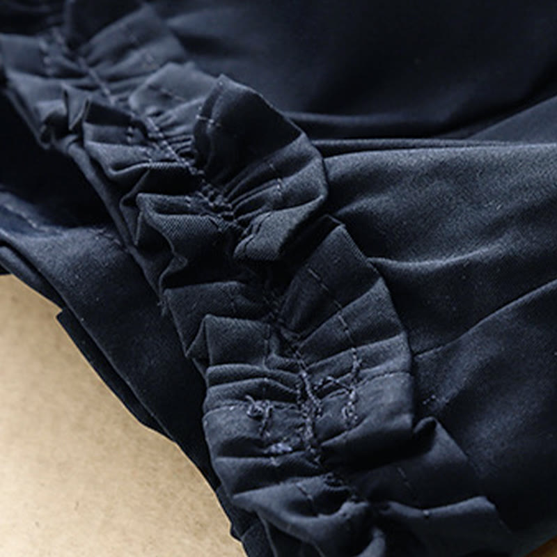 Buddha Stones Pantalones cortos de verano elegantes con botones, cremallera, diseño liso, volantes en el bajo, estilo harem para mujer con bolsillo. - image 18
