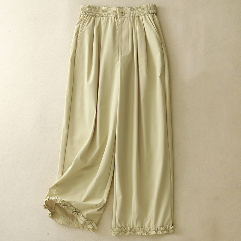 Buddha Stones Pantalones cortos de verano elegantes con botones, cremallera, diseño liso, volantes en el bajo, estilo harem para mujer con bolsillo. - Amarillo vara de oro claro - US8-10, UK/AU12-14, EU40-42 (2XL) - image 0