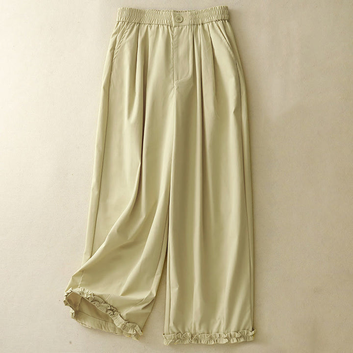 Buddha Stones Pantalones cortos de verano elegantes con botones, cremallera, diseño liso, volantes en el bajo, estilo harem para mujer con bolsillo. - Amarillo vara de oro claro - US8-10, UK/AU12-14, EU40-42 (2XL) - image 0