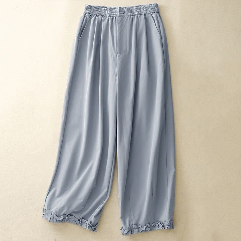 Buddha Stones Pantalones cortos de verano elegantes con botones, cremallera, diseño liso, volantes en el bajo, estilo harem para mujer con bolsillo. - Azul acero claro - US8-10, UK/AU12-14, EU40-42 (2XL) - image 9