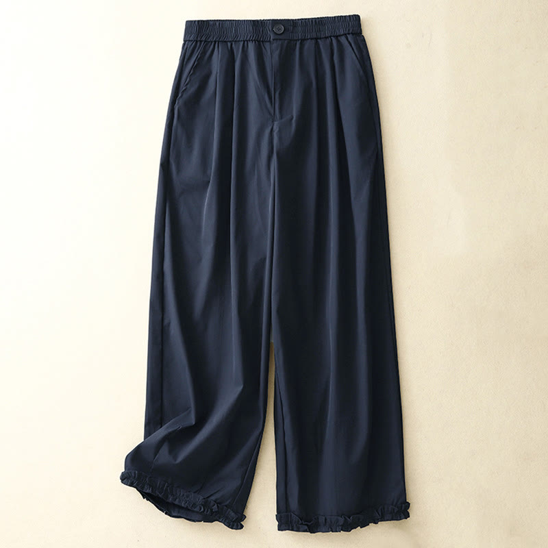 Buddha Stones Pantalones cortos de verano elegantes con botones, cremallera, diseño liso, volantes en el bajo, estilo harem para mujer con bolsillo. - Azul medianoche - US8-10, UK/AU12-14, EU40-42 (2XL) - image 14