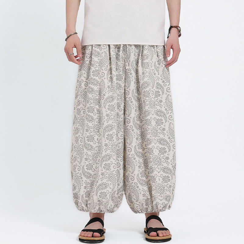 Buddha Stones Pantalones capri de verano estilo boho casual con cordón y estampado paisley para hombre, estilo harem con bolsillo. - image 22