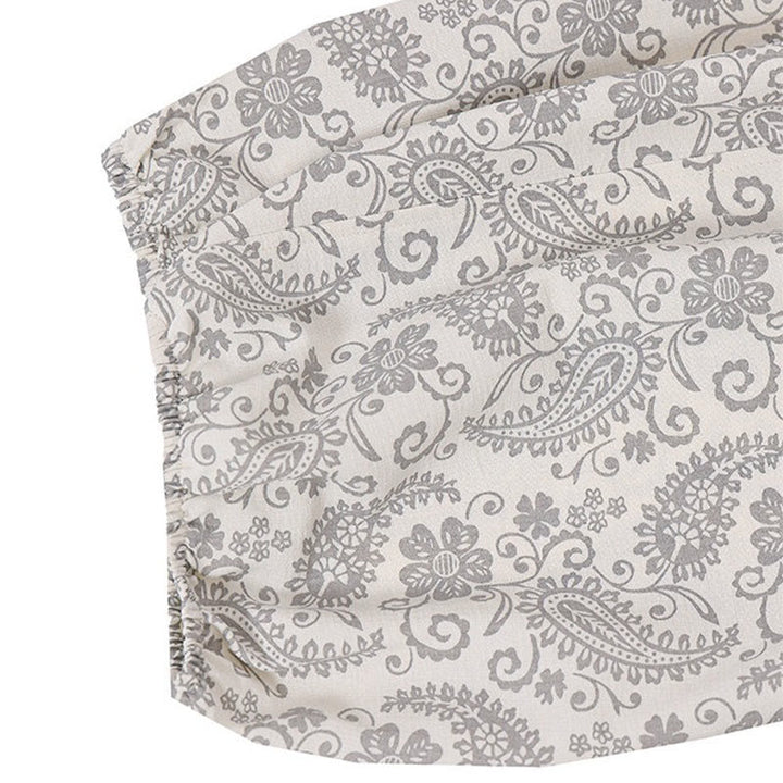 Buddha Stones Pantalones capri de verano estilo boho casual con cordón y estampado paisley para hombre, estilo harem con bolsillo. - image 31