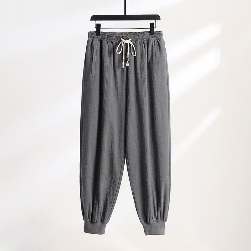 Buddha Stones Pantalones casuales de verano con cintura elástica y cordón ajustable, color liso, hasta el tobillo, para hombre, corte cónico, con bolsillos. - Gris oscuro - US/UK/AU54, EU64 (9XL) - image 0