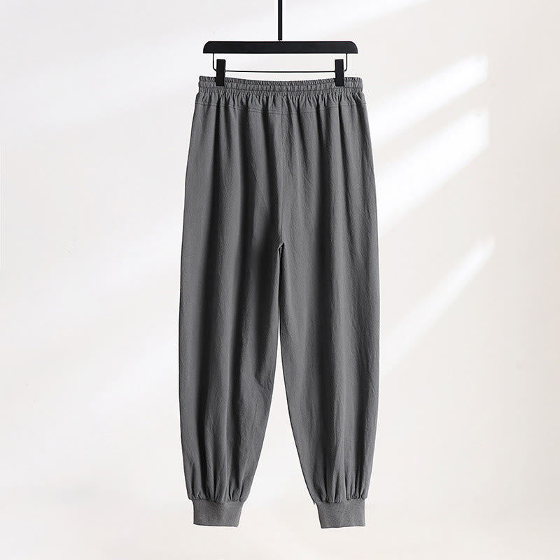 Buddha Stones Pantalones casuales de verano con cintura elástica y cordón ajustable, color liso, hasta el tobillo, para hombre, corte cónico, con bolsillos. - image 1