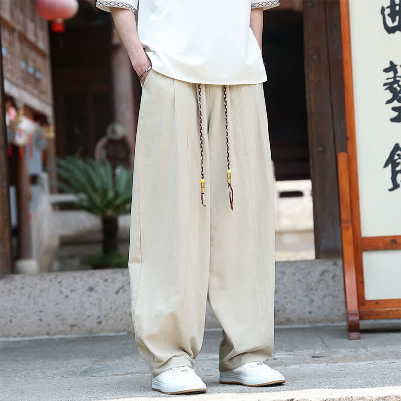 Buddha Stones Pantalones de verano informales minimalistas con cordón ajustable, color liso, hasta el tobillo, para hombre, pierna recta, con bolsillos. - image 1