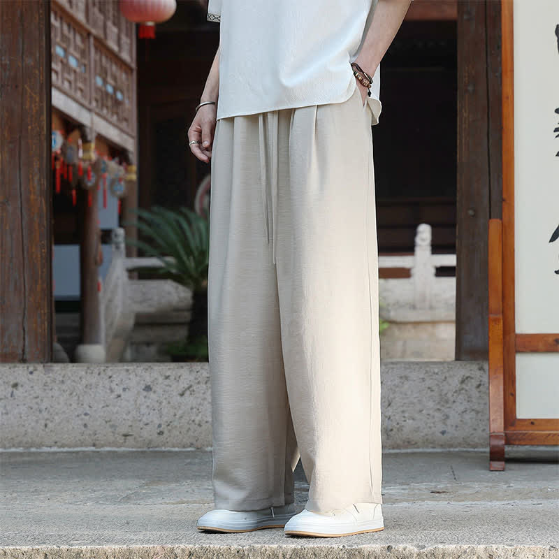 Buddha Stones Pantalones de verano informales minimalistas con cordón ajustable en la cintura elástica, color liso, hasta el tobillo, para hombre, pierna recta, con bolsillo. - image 1
