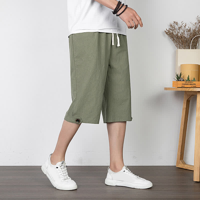 Buddha Stones Pantalones cortos de verano informales minimalistas con cordón ajustable, color liso, para hombre, pierna recta, con bolsillo. - Verde mar oscuro - US/UK/AU54, EU64 (9XL) - image 0