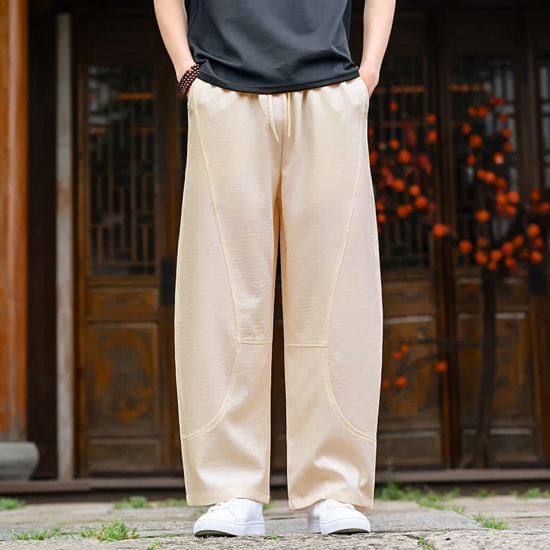 Buddha Stones Pantalones de verano informales minimalistas con cordón ajustable, color liso, hasta el tobillo, para hombre, pierna recta, con bolsillo. - seda de maíz - US/UK/AU46, EU56 (5XL) - image 0