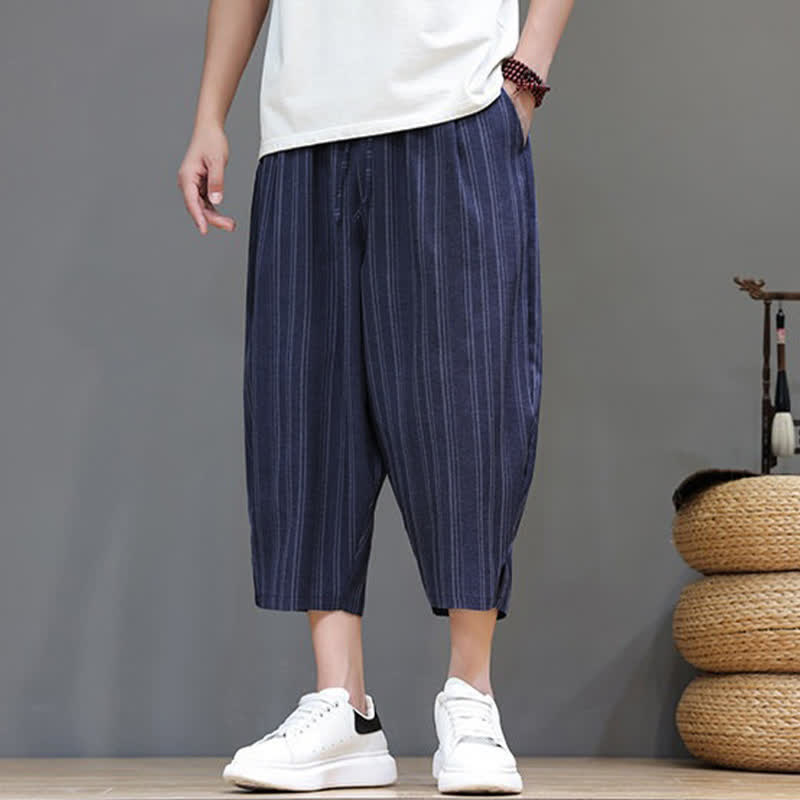 Buddha Stones Pantalones capri de verano informales con cordón y rayas, pantalones harem para hombre con bolsillo. - image 20