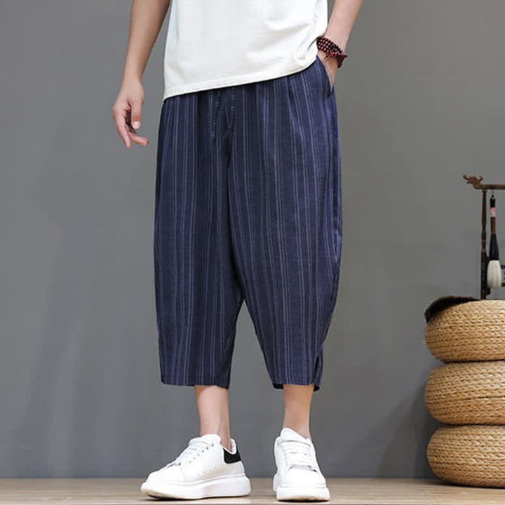 Buddha Stones Pantalones capri de verano informales con cordón y rayas, pantalones harem para hombre con bolsillo. - image 20