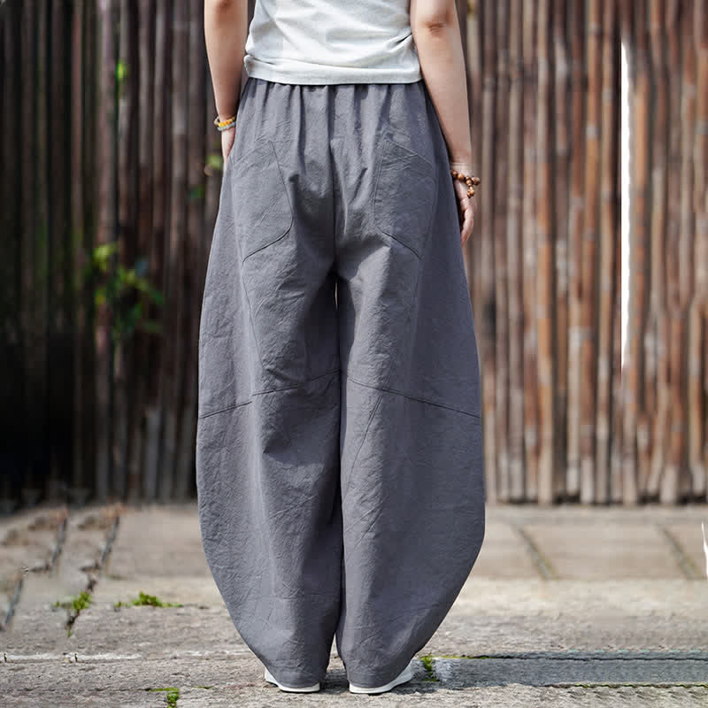 Buddha Stones Pantalones cortos de algodón liso con cordón ajustable para hombre, estilo harem, con bolsillo. - image 4