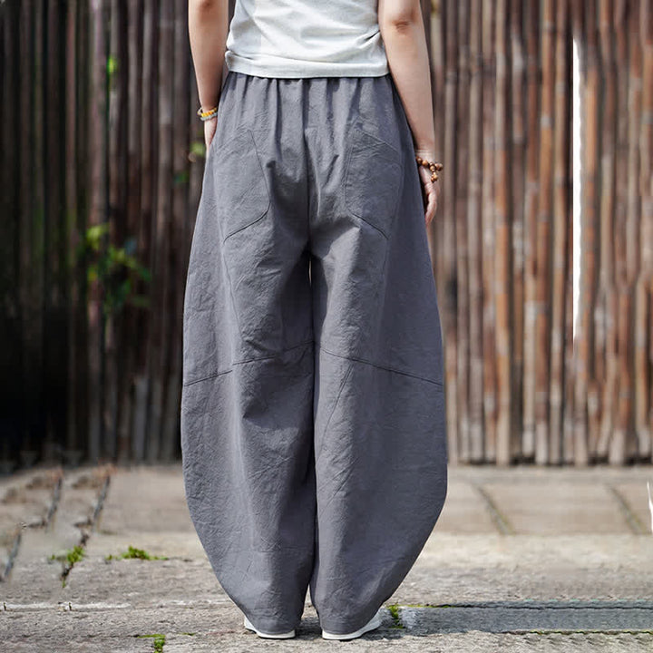 Buddha Stones Pantalones cortos de algodón liso con cordón ajustable para hombre, estilo harem, con bolsillo. - image 4