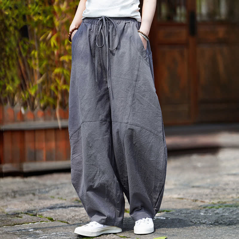 Buddha Stones Pantalones cortos de algodón liso con cordón ajustable para hombre, estilo harem, con bolsillo. - image 1