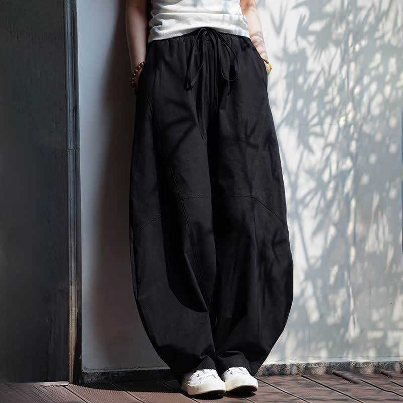 Buddha Stones Pantalones cortos de algodón liso con cordón ajustable para hombre, estilo harem, con bolsillo. - image 16