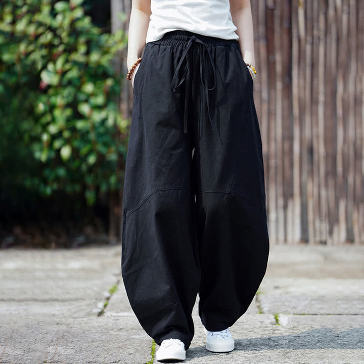 Buddha Stones Pantalones cortos de algodón liso con cordón ajustable para hombre, estilo harem, con bolsillo. - image 18
