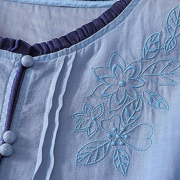 Buddha Stones Camisa de manga larga para mujer, estilo casual elegante, con bordado floral y hojas, ideal para primavera y verano. - image 15