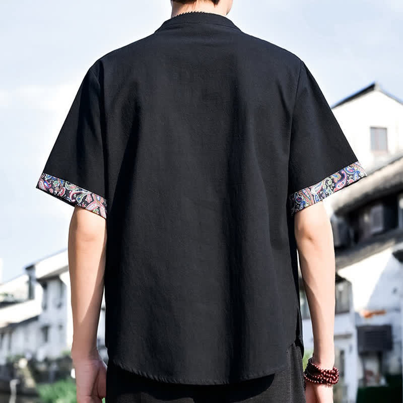 Buddha Stones Camisas de manga corta para hombre estilo Tang, informales, con bordado de botones de rana, ideales para el verano. - image 10