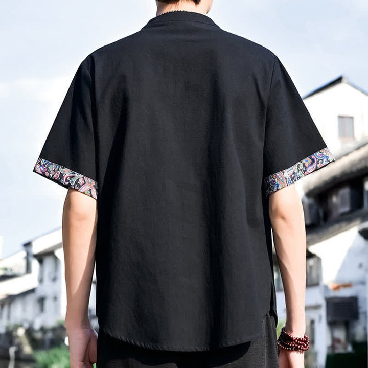 Buddha Stones Camisas de manga corta para hombre estilo Tang, informales, con bordado de botones de rana, ideales para el verano. - image 10
