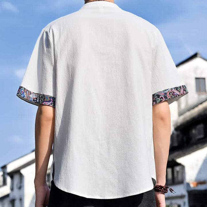 Buddha Stones Camisas de manga corta para hombre estilo Tang, informales, con bordado de botones de rana, ideales para el verano. - image 30