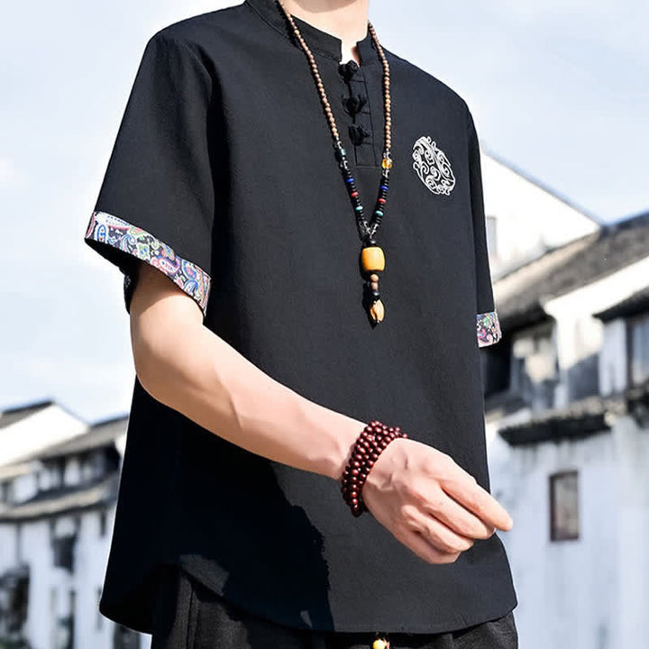 Buddha Stones Camisas de manga corta para hombre estilo Tang, informales, con bordado de botones de rana, ideales para el verano. - image 11