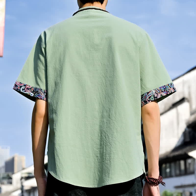 Buddha Stones Camisas de manga corta para hombre estilo Tang, informales, con bordado de botones de rana, ideales para el verano. - image 23