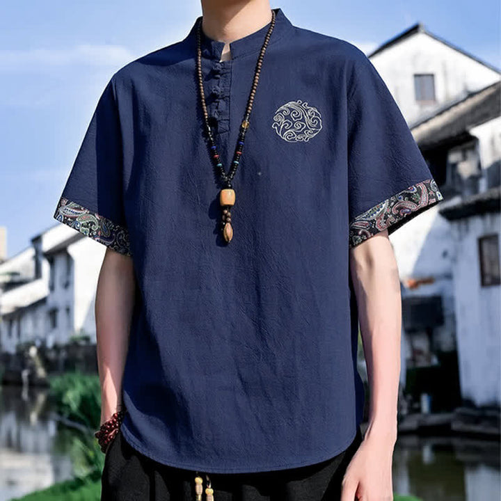 Buddha Stones Camisas de manga corta para hombre estilo Tang, informales, con bordado de botones de rana, ideales para el verano. - image 15
