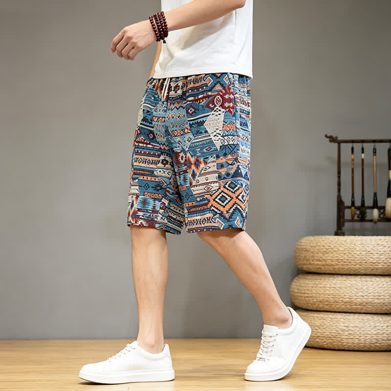 Pantalones cortos de hombre con estampado geométrico, estilo bohemio, con cordón ajustable y bolsillos, estampado Buddha Stones, ideales para el verano. - image 4