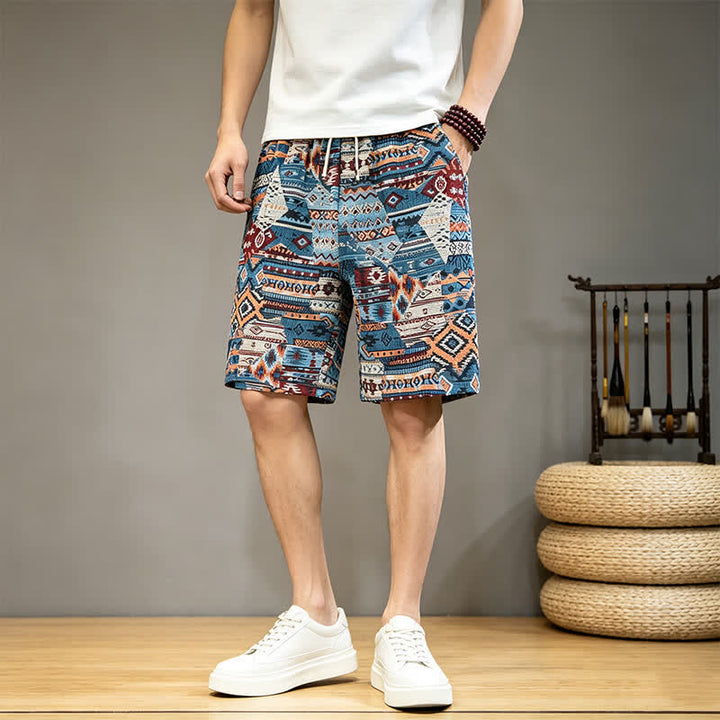 Pantalones cortos de hombre con estampado geométrico, estilo bohemio, con cordón ajustable y bolsillos, estampado Buddha Stones, ideales para el verano. - image 3