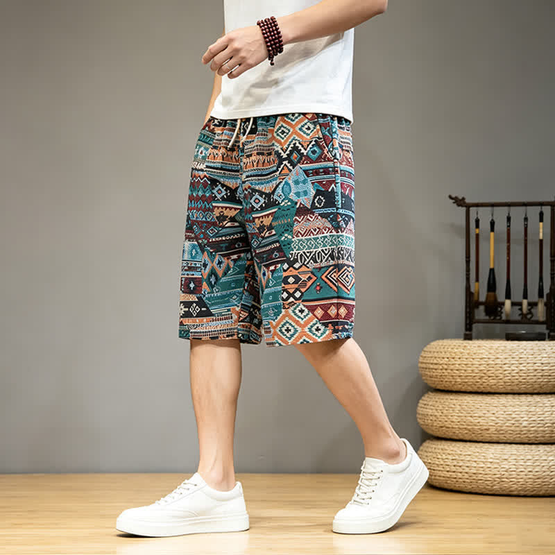 Pantalones cortos de hombre con estampado geométrico, estilo bohemio, con cordón ajustable y bolsillos, estampado Buddha Stones, ideales para el verano. - image 14