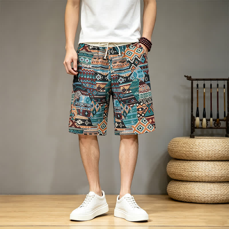 Pantalones cortos de hombre con estampado geométrico, estilo bohemio, con cordón ajustable y bolsillos, estampado Buddha Stones, ideales para el verano. - image 13