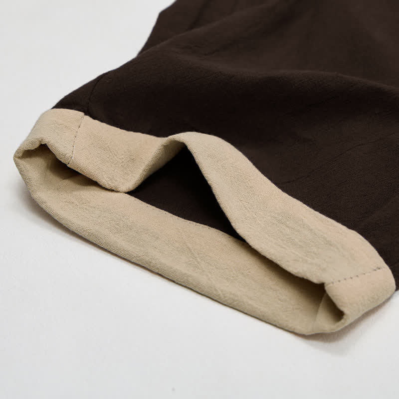 Buddha Stones Pantalones de mujer de algodón y lino con cintura elástica y bolsillos, con ribete de contraste minimalista. - image 15
