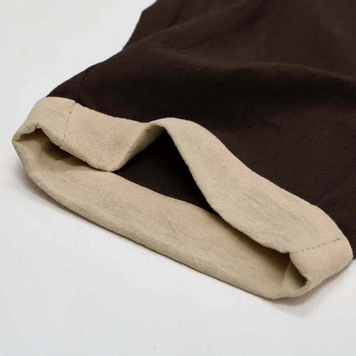 Buddha Stones Pantalones de mujer de algodón y lino con cintura elástica y bolsillos, con ribete de contraste minimalista. - image 15