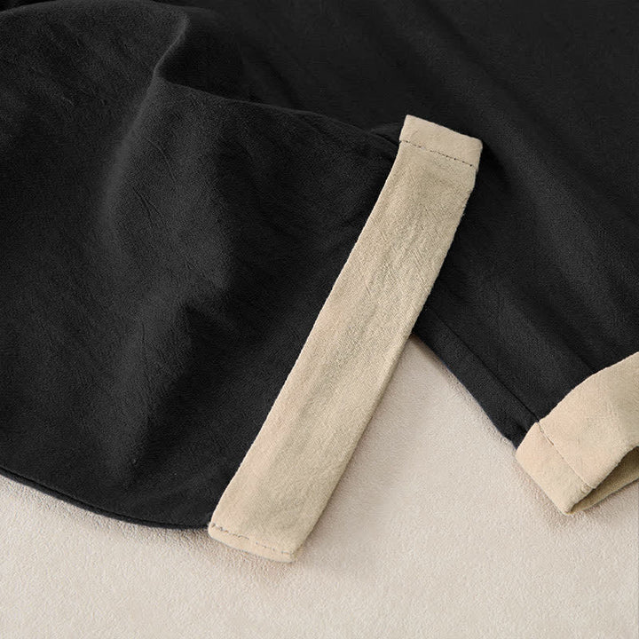 Buddha Stones Pantalones de mujer de algodón y lino con cintura elástica y bolsillos, con ribete de contraste minimalista. - image 8