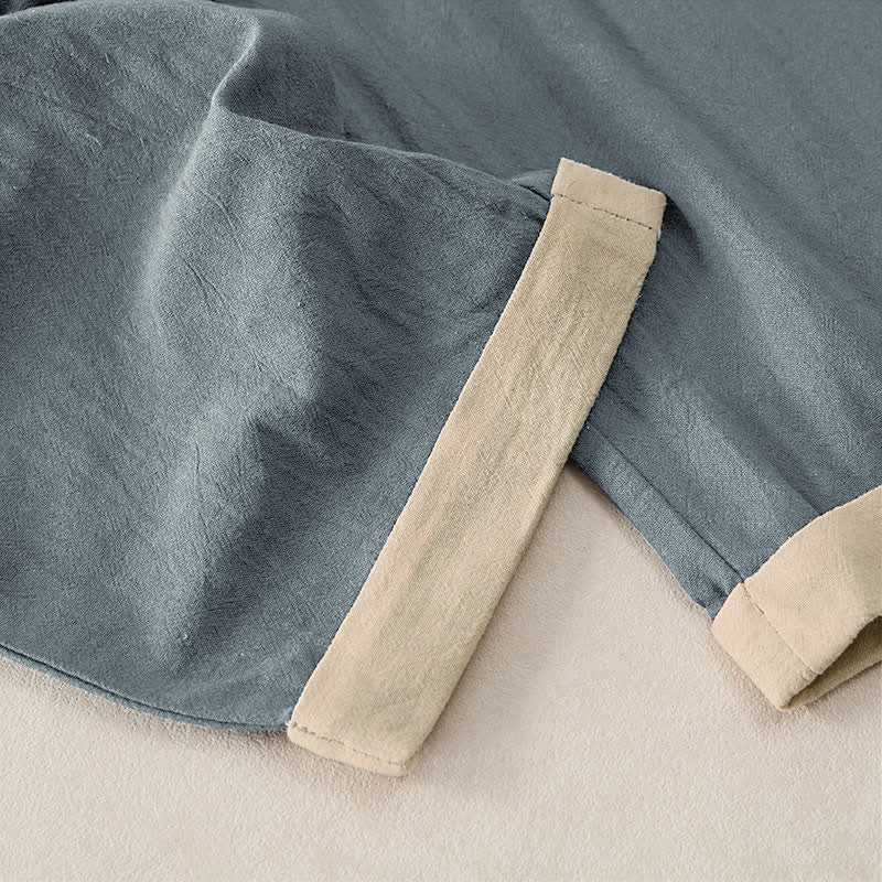 Buddha Stones Pantalones de mujer de algodón y lino con cintura elástica y bolsillos, con ribete de contraste minimalista. - image 2