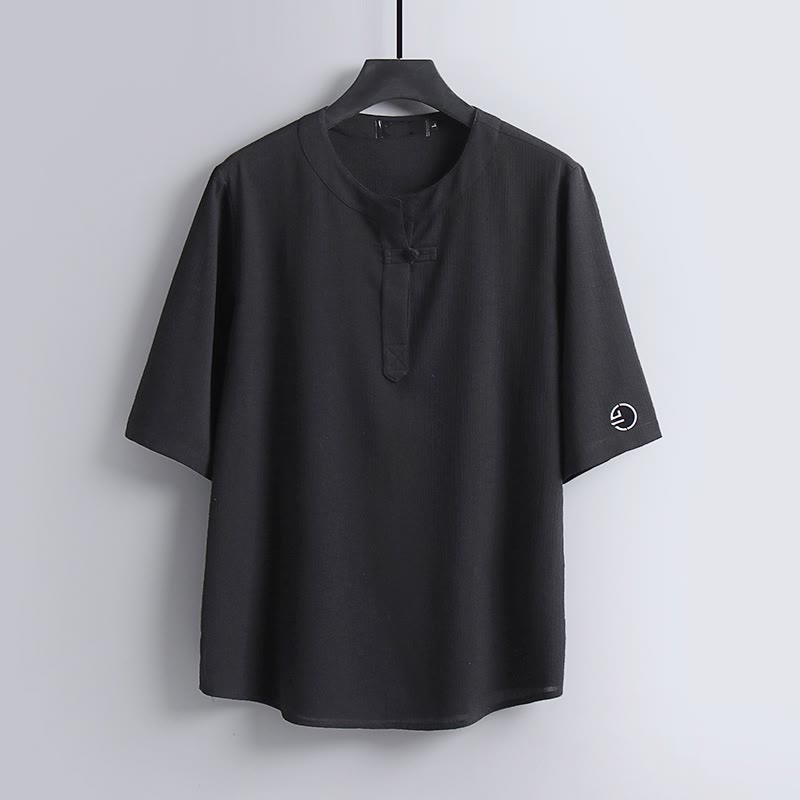 Buddha Stones Camisas de manga corta para hombre de estilo casual con cuello redondo y diseño Pankou, estilo Tang, ideales para el verano. - Negro - US/UK/AU54, EU64 (9XL) - image 11