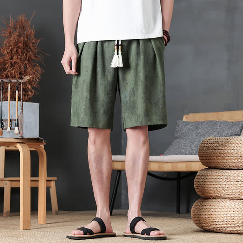 Buddha Stones Pantalones cortos de verano informales minimalistas con cordón ajustable para hombre, color liso y bolsillo. - image 1