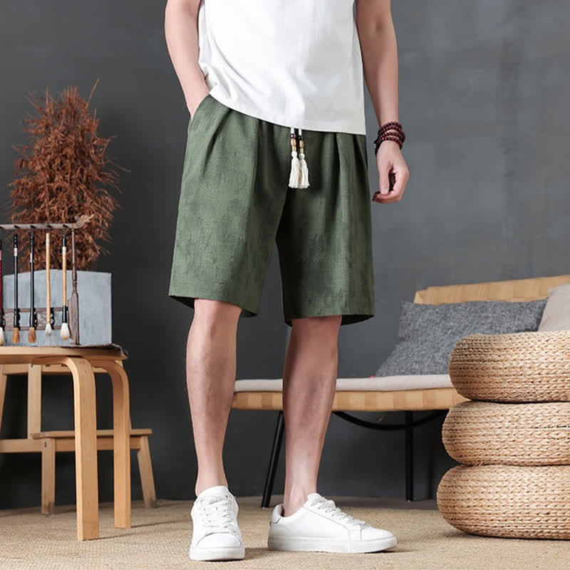 Buddha Stones Pantalones cortos de verano informales minimalistas con cordón ajustable para hombre, color liso y bolsillo. - Verde oliva oscuro - US/UK/AU46, EU56 (5XL) - image 0