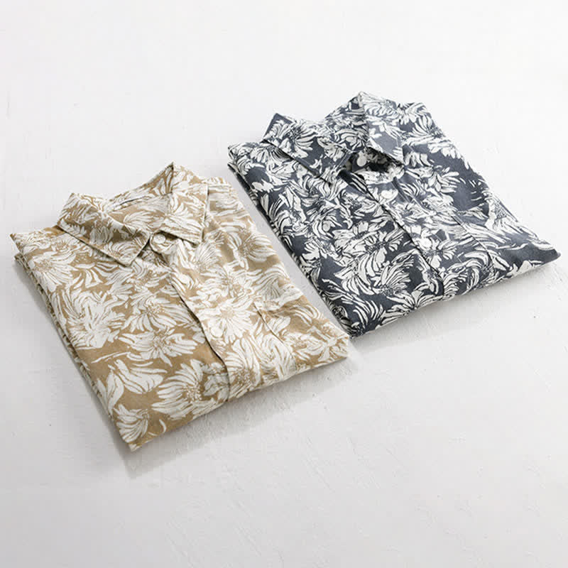 Buddha Stones Camisa de manga corta para hombre, estilo casual de verano, con botones, estampado floral de girasoles y bolsillo de parche. - image 12