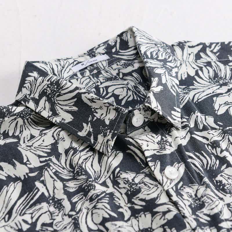 Buddha Stones Camisa de manga corta para hombre, estilo casual de verano, con botones, estampado floral de girasoles y bolsillo de parche. - image 2