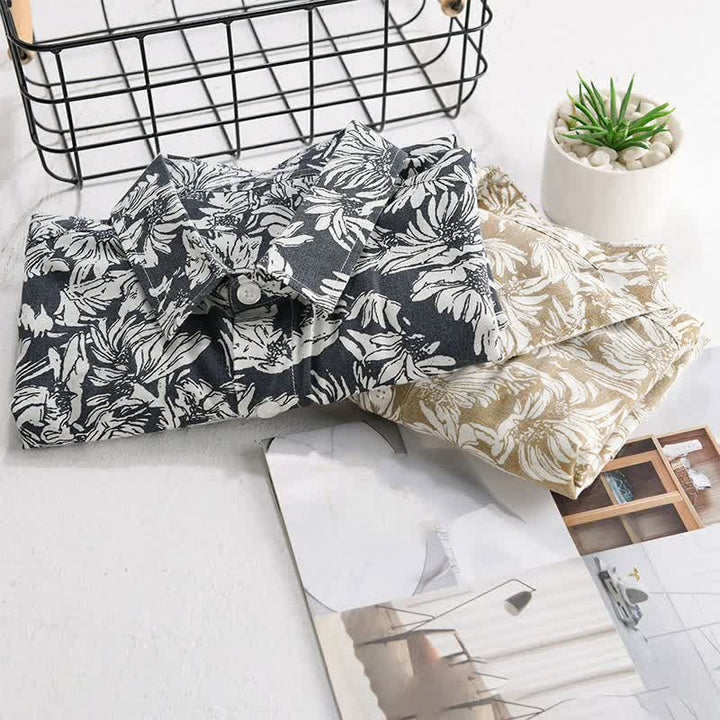 Buddha Stones Camisa de manga corta para hombre, estilo casual de verano, con botones, estampado floral de girasoles y bolsillo de parche. - image 11