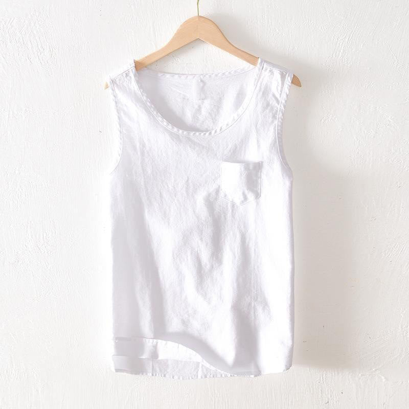 Buddha Stones Camiseta sin mangas minimalista de verano para hombre con bolsillo de parche. - Blanco - US/UK/AU42, EU52 (3XL) - image 8