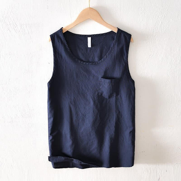Buddha Stones Camiseta sin mangas minimalista de verano para hombre con bolsillo de parche. - Azul medianoche - US/UK/AU42, EU52 (3XL) - image 0