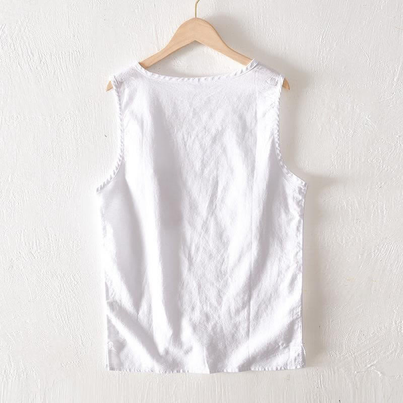 Buddha Stones Camiseta sin mangas minimalista de verano para hombre con bolsillo de parche. - image 9