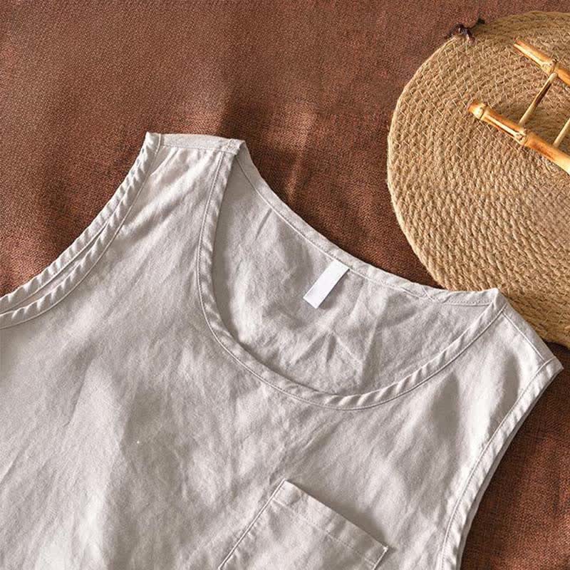 Buddha Stones Camiseta sin mangas minimalista de verano para hombre con bolsillo de parche. - image 5