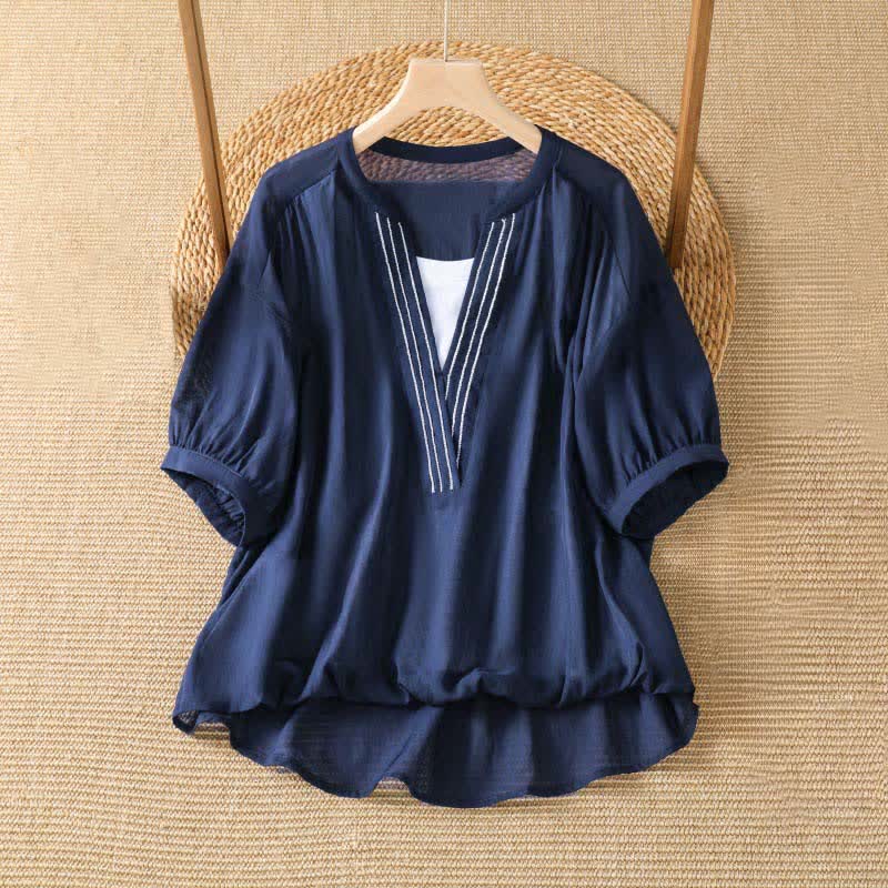 Buddha Stones Camisetas de manga corta para mujer, estilo casual de verano, sencillas, lisas, con cuello en V. - Marina de guerra - US8-10, UK/AU12-14, EU40-42 (2XL) - image 0