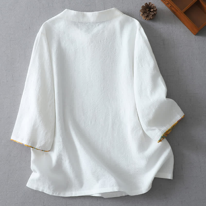 Buddha Stones Camisas de manga tres cuartos para mujer, estilo casual, con botones de rana, de color liso, estilo Tang, ideales para el verano. - image 9